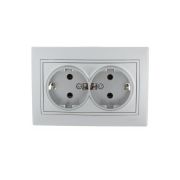 Розетка 2-м СП Mira 16А IP20 с заземл. со вставкой керамика сер. метал. LEZARD 701-1010-127