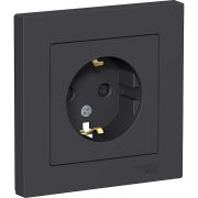 Розетка 1-м СП AtlasDesign 16А IP20 с заземл. защ. шторки в сборе карбон SE ATN001044