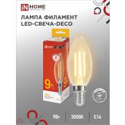 Лампа светодиодная LED-СВЕЧА-deco 9Вт свеча прозрачная 3000К тепл. бел. E14 1040лм 230В IN HOME 4690612026183