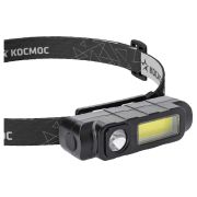 Фонарь аккумуляторный налобный 1Вт LED+3Вт COB LED Li-ion 18650 800мА.ч корпус ABS-пластик USB-шнур регулируемый эласт. ремешок КОСМОС KOC510Lit
